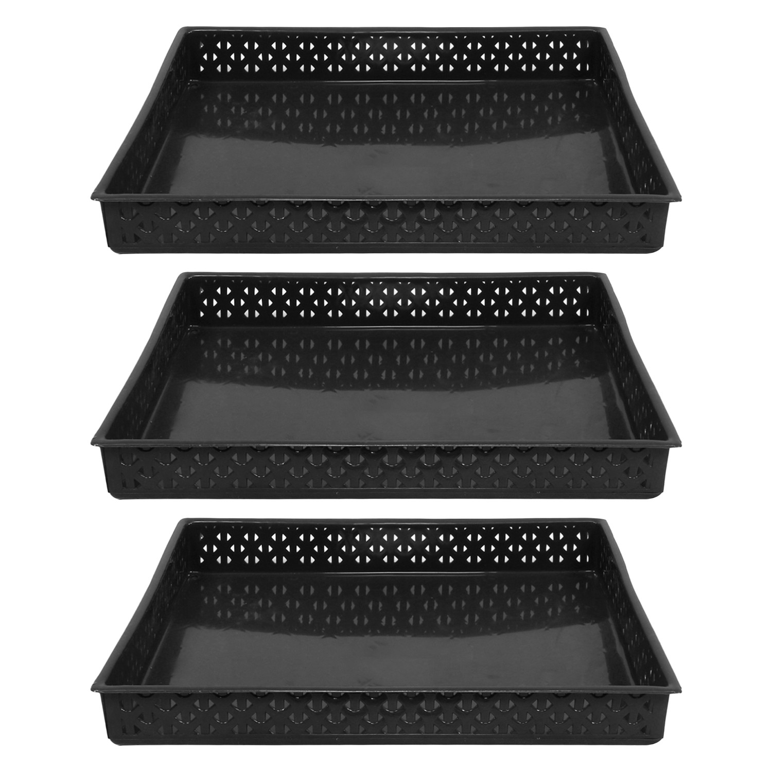 Kuber Industries Storage Tray|Versatile Plastic Storage Organizer|Rectangular Tray for Kitchen Storage|Storage Tray for office|ALEXA-15 (Black)