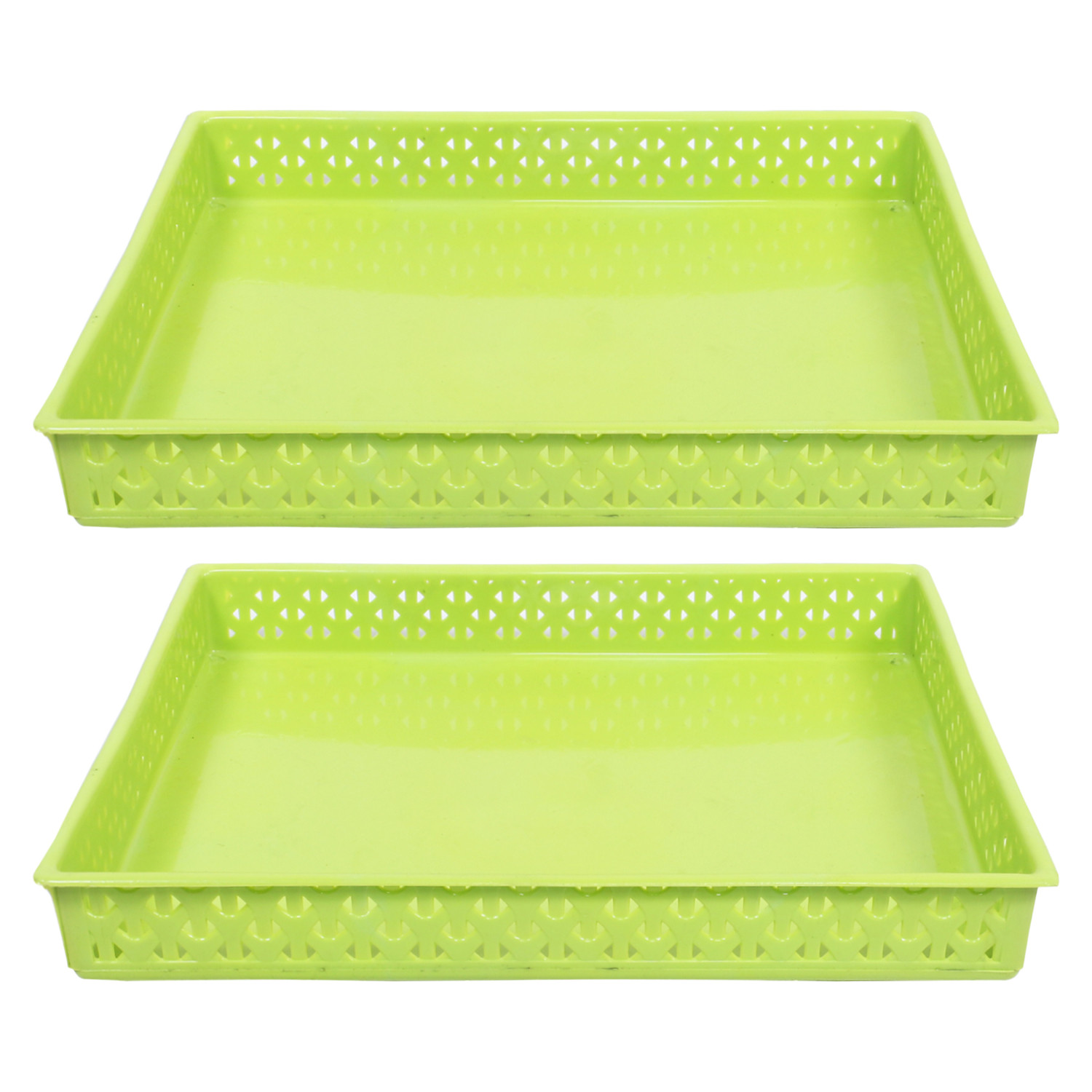 Kuber Industries Storage Tray|Versatile Plastic Storage Organizer|Rectangular Tray for Kitchen Storage|Storage Tray for office|ALEXA-15 (Green)