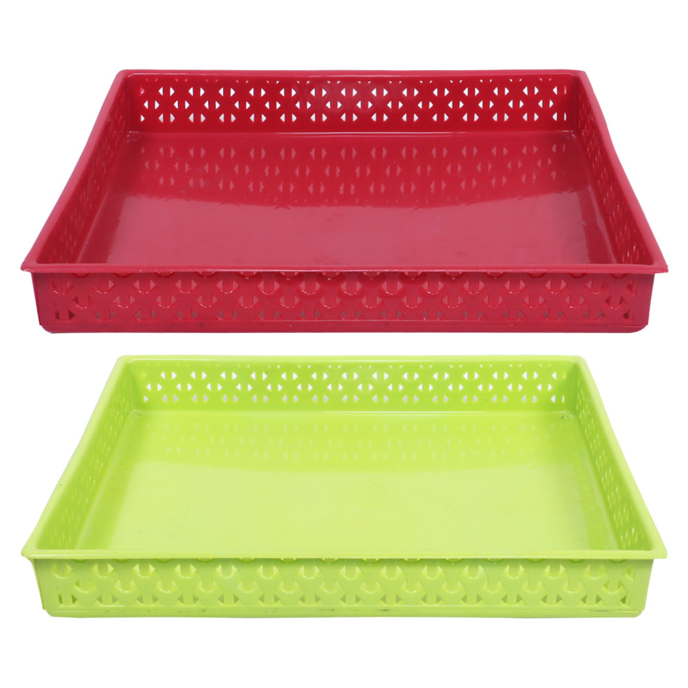 Kuber Industries Storage Tray|Versatile Plastic Storage Organizer|Rectangular Tray for Kitchen Storage|Storage Tray for office|ALEXA-15|Pack of 2 (Multicolor)