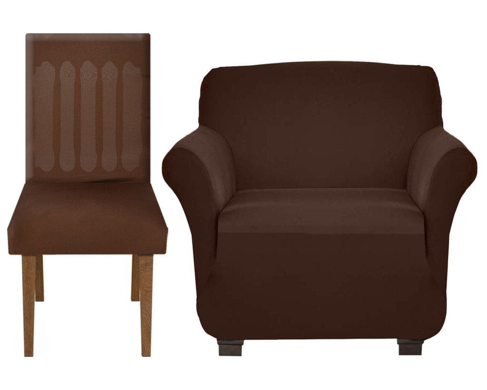 Kuber Industries Stretchable, Non-Slip Polyster 1 Seater Sofa &amp; Chair Cover Set, Set of 2 (Brown)