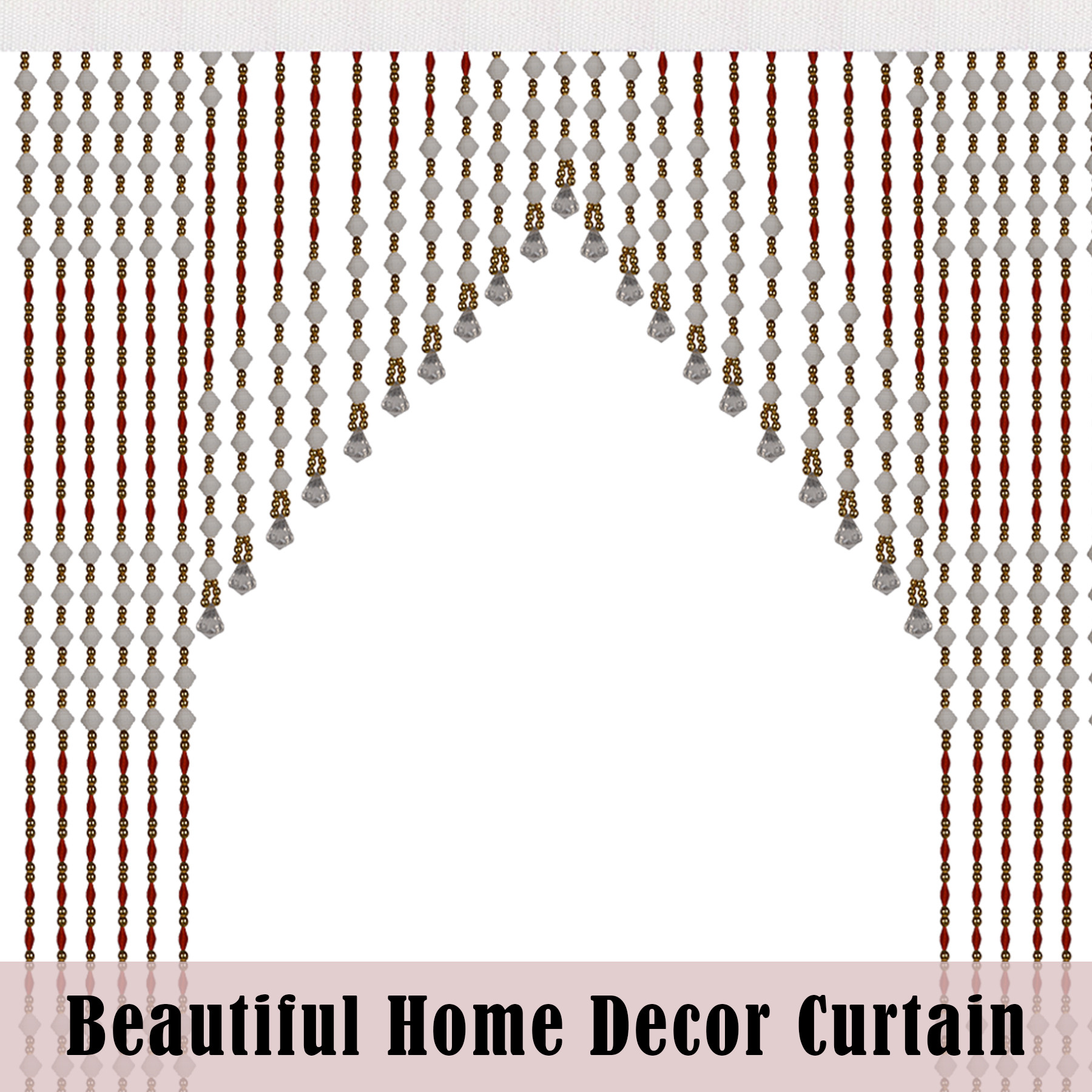 Kuber Industries String Curtain | Fancy Sparkling Door Curtains for Home Décor | Pooja Room String Curtains | String Beads Sheer Curtains | Angura Temple Curtain | 4x7 Feet | White & Red