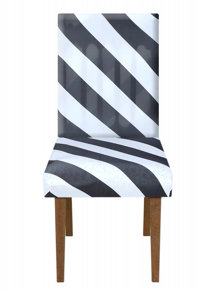 Kuber Industries Strip Printed Elastic Stretchable Polyster Chair Cover For Home, Office, Hotels, Wedding Banquet (Black &amp; White)