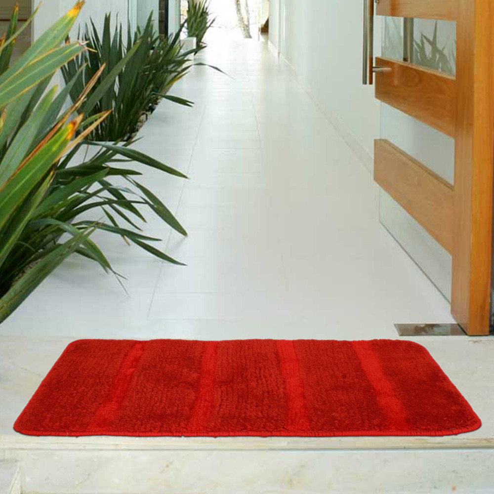 Kuber Industries Strips Design Cotton Door Mat For Porch/Kitchen/Bathroom/Laundry Room, 24&quot;x16&quot; (Red)