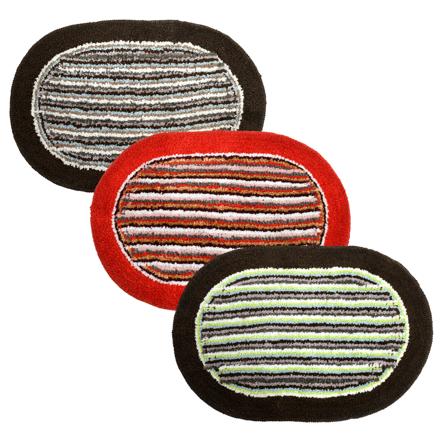 Kuber Industries Strips Design Soft Cotton Doormat Dirts Trapper Mat Bath Door Mat Machine Washable For Porch/Kitchen/Bathroom/Laundry Room- Pack of 3 (Brown & Red & Brown & Green)