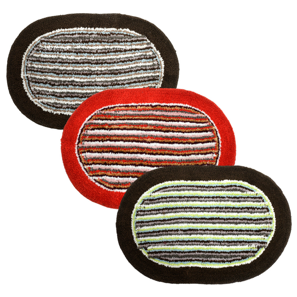 Kuber Industries Strips Design Soft Cotton Doormat Dirts Trapper Mat Bath Door Mat Machine Washable For Porch/Kitchen/Bathroom/Laundry Room- Pack of 3 (Brown &amp; Red &amp; Brown &amp; Green)