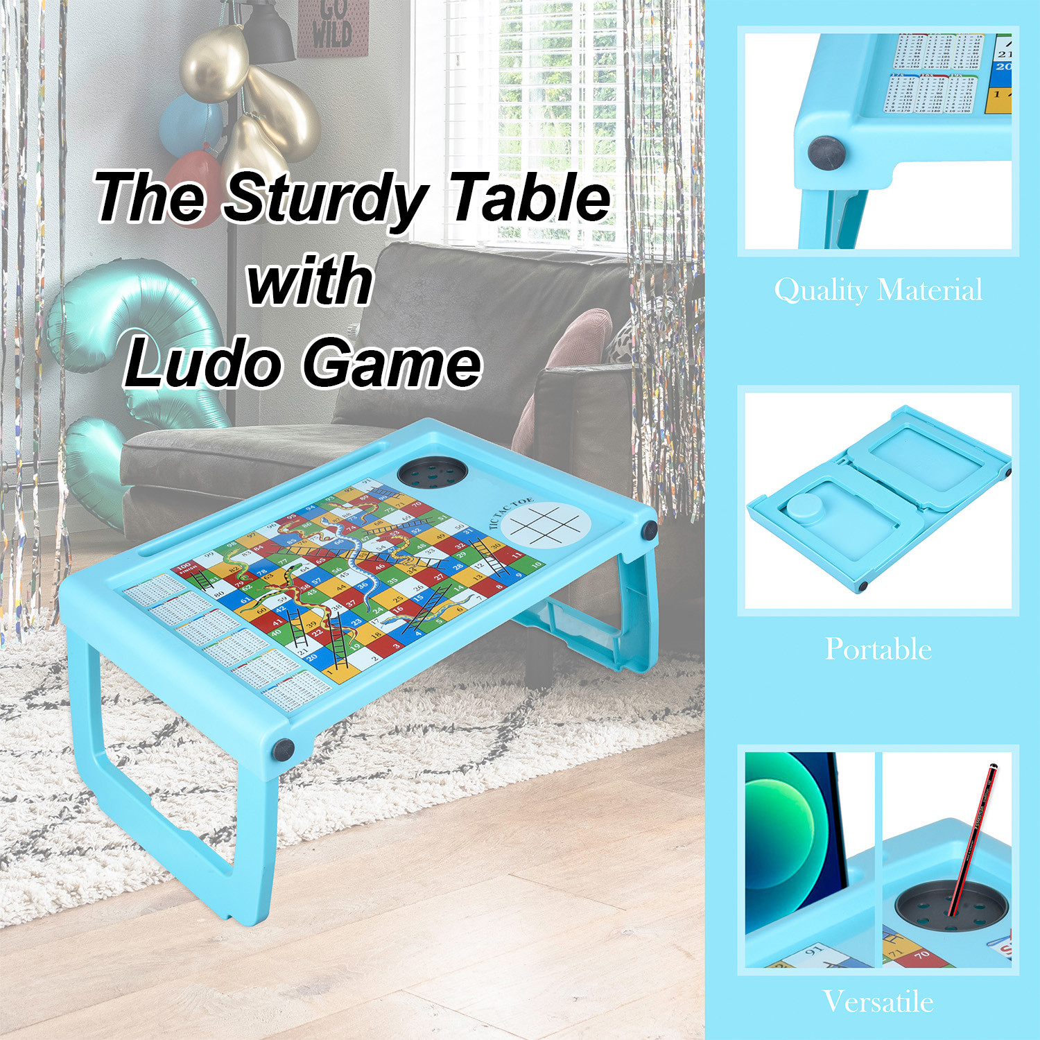 Kuber Industries Study Table | Study Bed Table for Kids | Foldable Study Table | Ludo Game Table for Kids | Laptop Support Table | Kids Gaming Study Ludo Table with Bottle Holder | Green