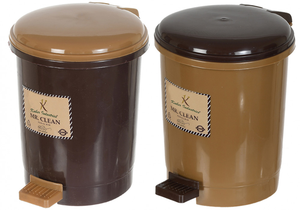 Kuber Industries Tiny Countertop Trash Bin, Mini Desktop Garbage Bin with Padal (Brown &amp; Coffee)-Pack of 2