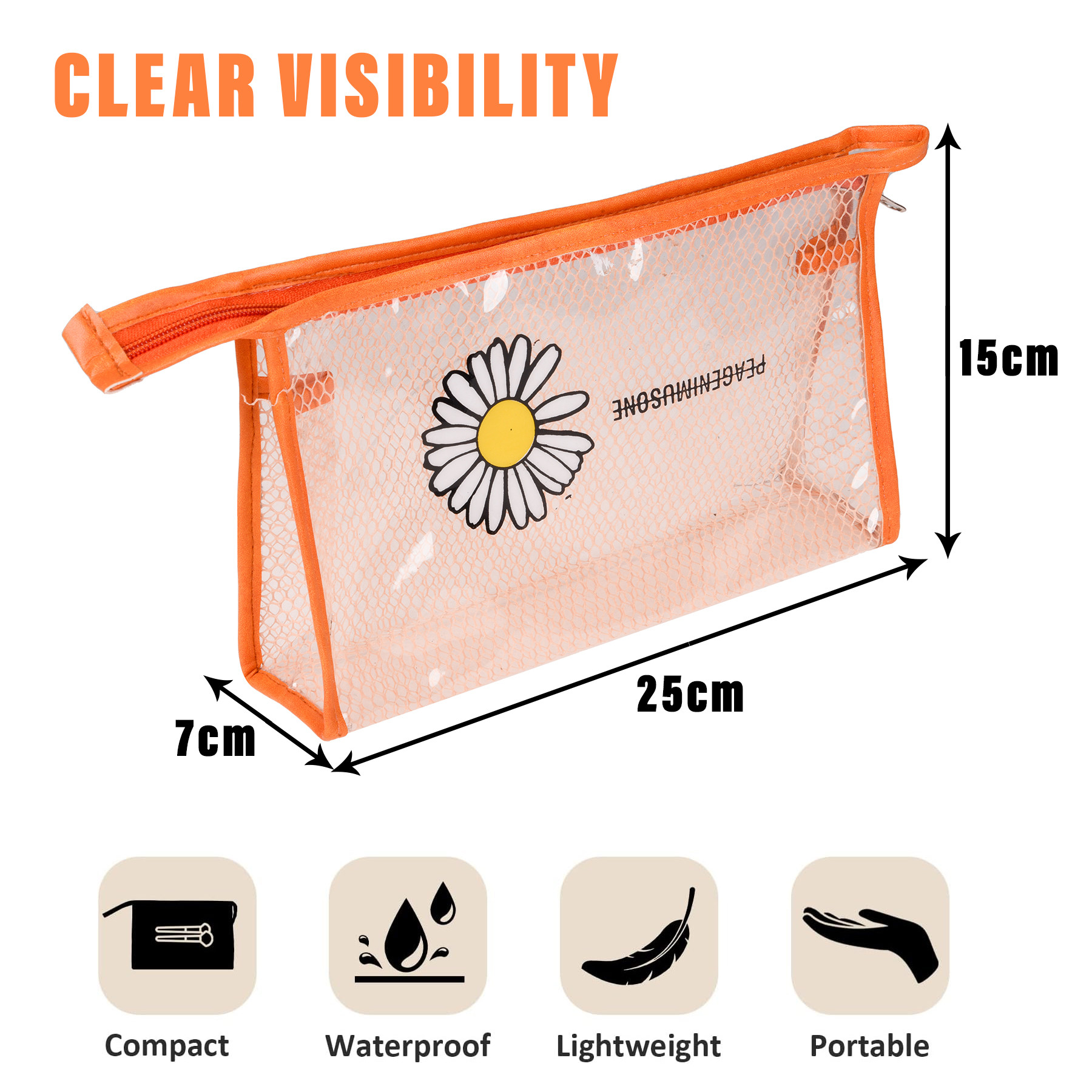 Kuber Industries Toiletry Pouch | Cosmetic Makeup Pouch | Vanity Pouch for Woman | Makeup Accessories Pouch | Transparent Net Pouch | Sunflower-Cosmetic Pouch | Orange