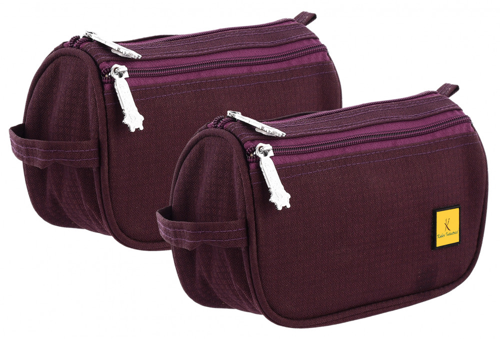 Kuber Industries Toiletry Travel Bags Shaving Kit/Pouch/Bag for Men and Women With 2 Main Compartment (Set Of 2,Wine)-KUBMRT11930