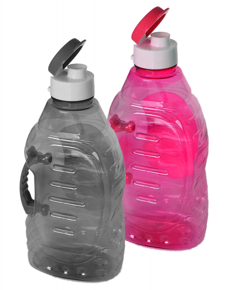 Kuber Industries Tranasparent Platic Water Bottle With Handle, 1500ml- Pack of 2 (Pink &amp; Black)