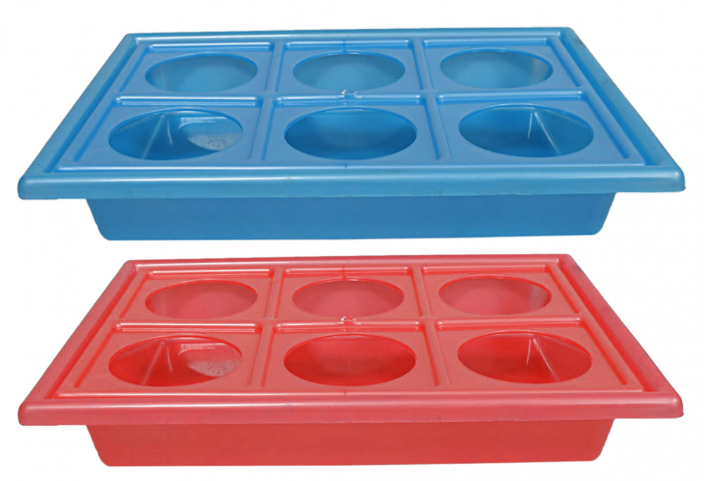 Kuber Industries Tray with Cutout Handles, Cup Display for Kitchenware, Plastic Glass Holder, One Size, 6 Slots-Pack of 2 (Blue &amp; Pink)