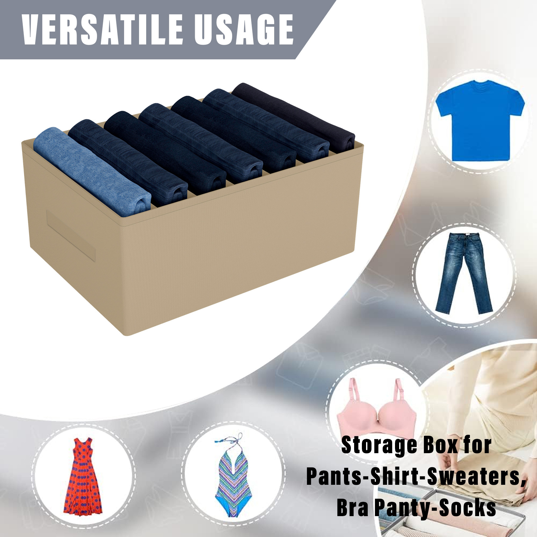 Kuber Industries Trouser Box | Wardrobe Organizer | Clothes Organizer | Storage Box for Pants-Shirt-Sweaters-Bra Panty-Socks | 7-Grid Closet Organizer | Plain | Medium | Brown