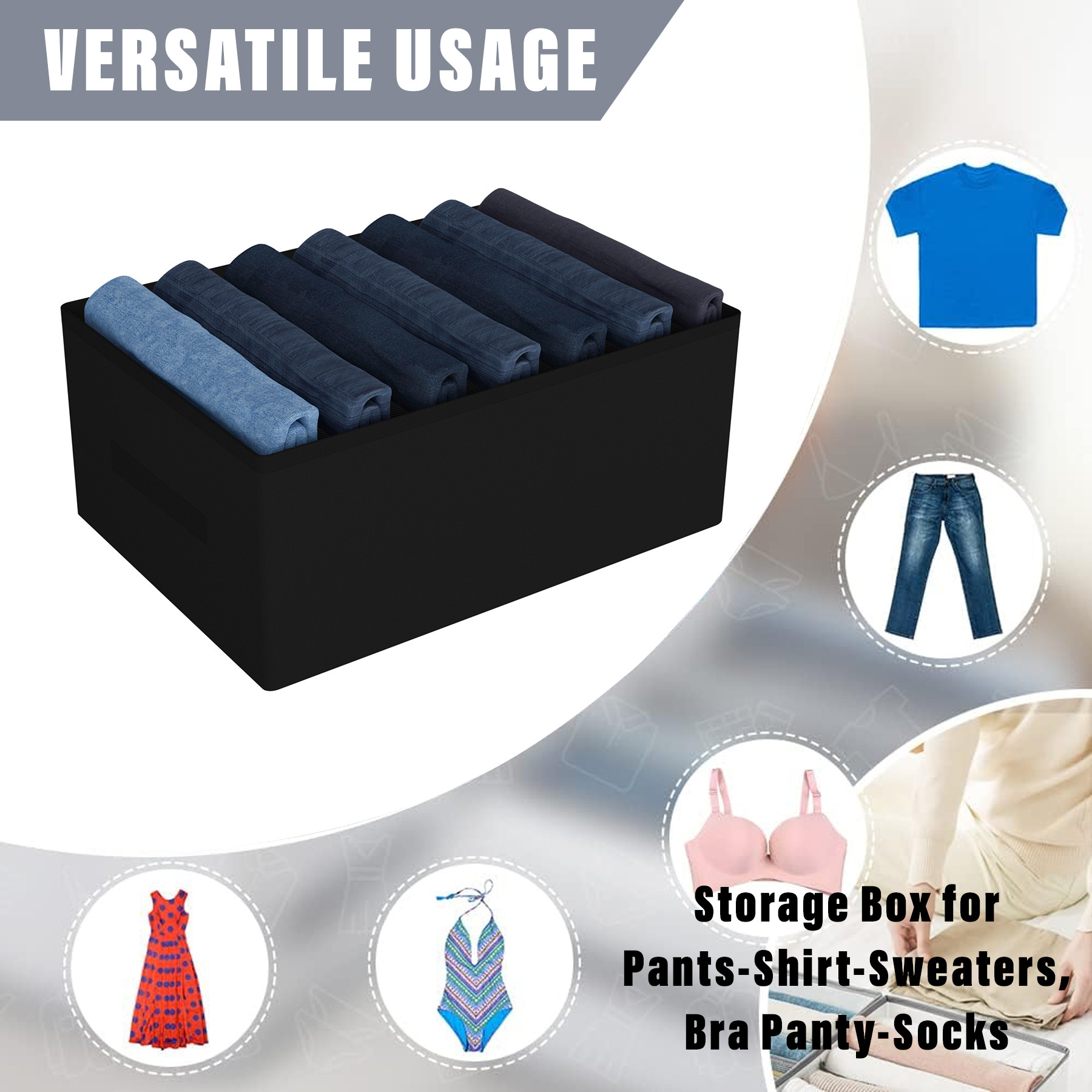 Kuber Industries Trouser Box | Wardrobe Organizer | Clothes Organizer | Storage Box for Pants-Shirt-Sweaters-Bra Panty-Socks | 7-Grid Closet Organizer | Plain | Medium | Black