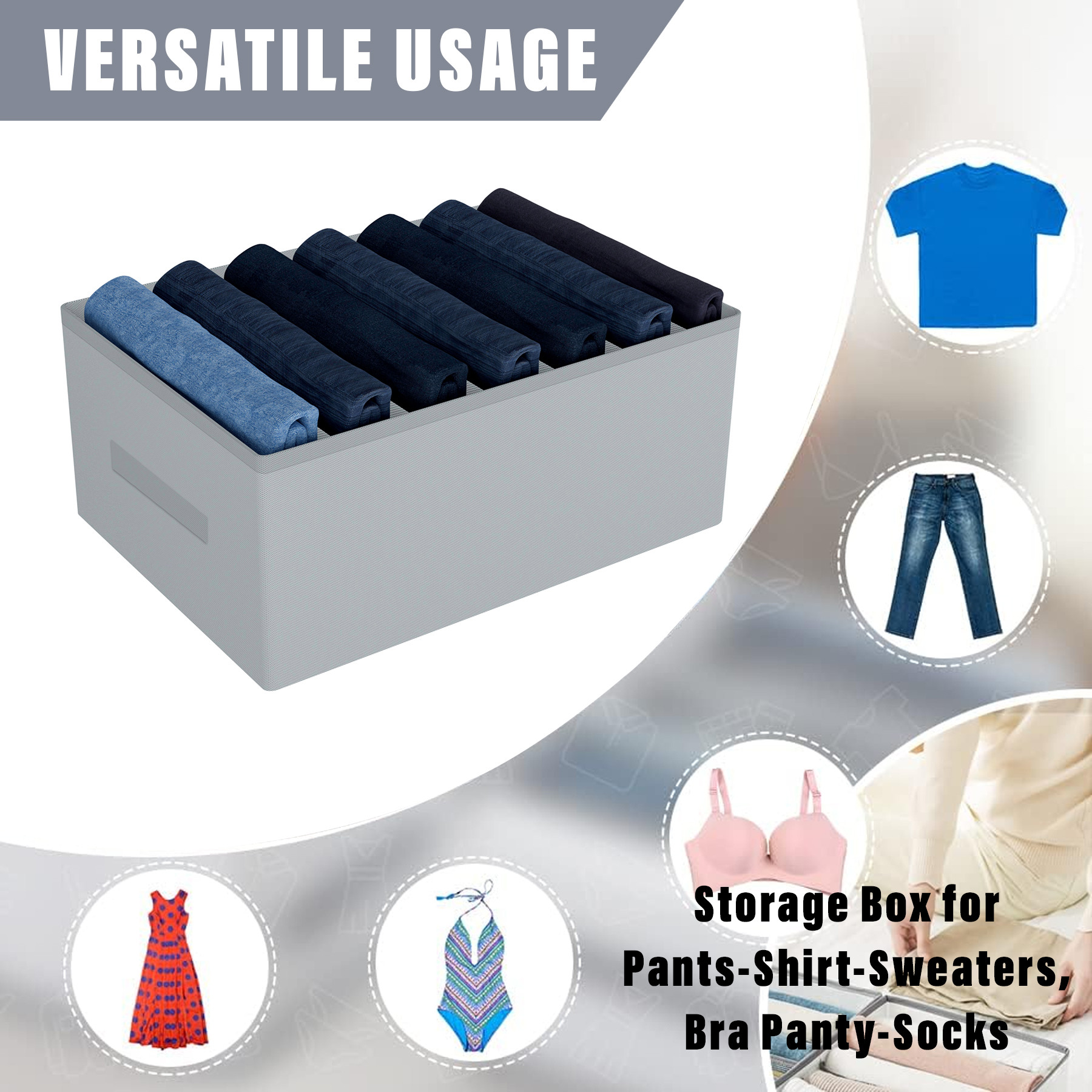 Kuber Industries Trouser Box | Wardrobe Organizer | Clothes Organizer | Storage Box for Pants-Shirt-Sweaters-Bra Panty-Socks | 7-Grid Closet Organizer | Plain | Medium | Gray