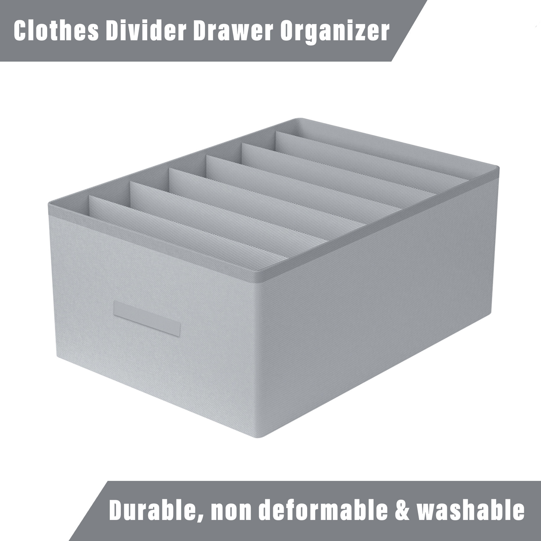 Kuber Industries Trouser Box | Wardrobe Organizer | Clothes Organizer | Storage Box for Pants-Shirt-Sweaters-Bra Panty-Socks | 7-Grid Closet Organizer | Plain | Medium | Gray