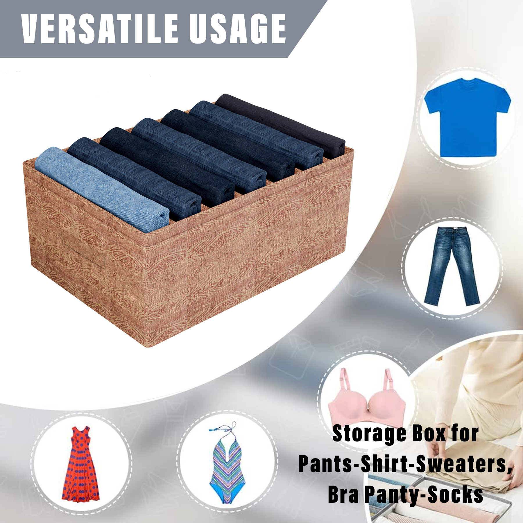 Kuber Industries Trouser Box | Wardrobe Organizer | Clothes Organizer | Storage Box for Pants-Shirt-Sweaters-Bra Panty-Socks | 7-Grid Closet Organizer | Medium | Wooden