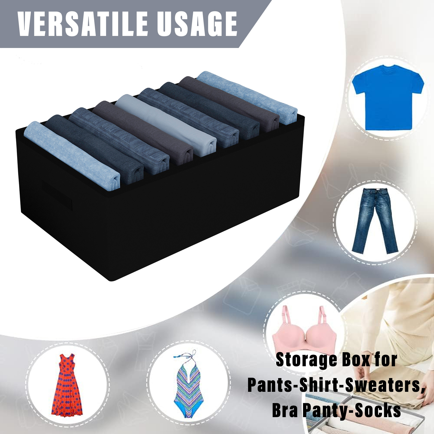 Kuber Industries Trouser Box | Wardrobe Organizer | Clothes Organizer | Storage Box for Pants-Shirt-Sweaters-Bra Panty-Socks | 9-Grid Closet Organizer | Plain | Large | Black