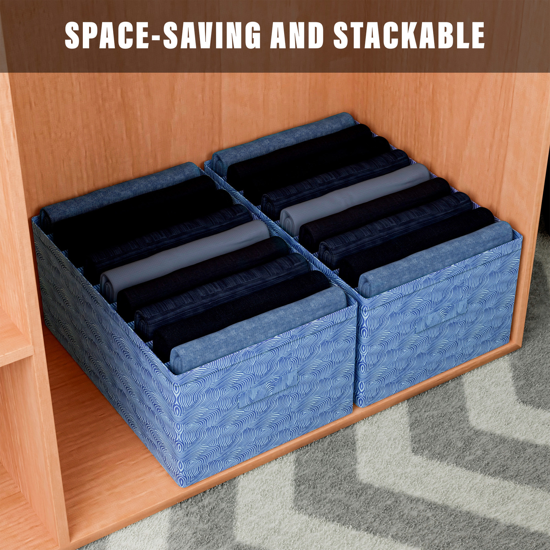 Kuber Industries Trouser Box | Wardrobe Organizer | Clothes Organizer | Storage Box for Pants-Shirt-Sweaters-Bra Panty-Socks | 9-Grid Closet Organizer | Zig-Zag | Large | Blue