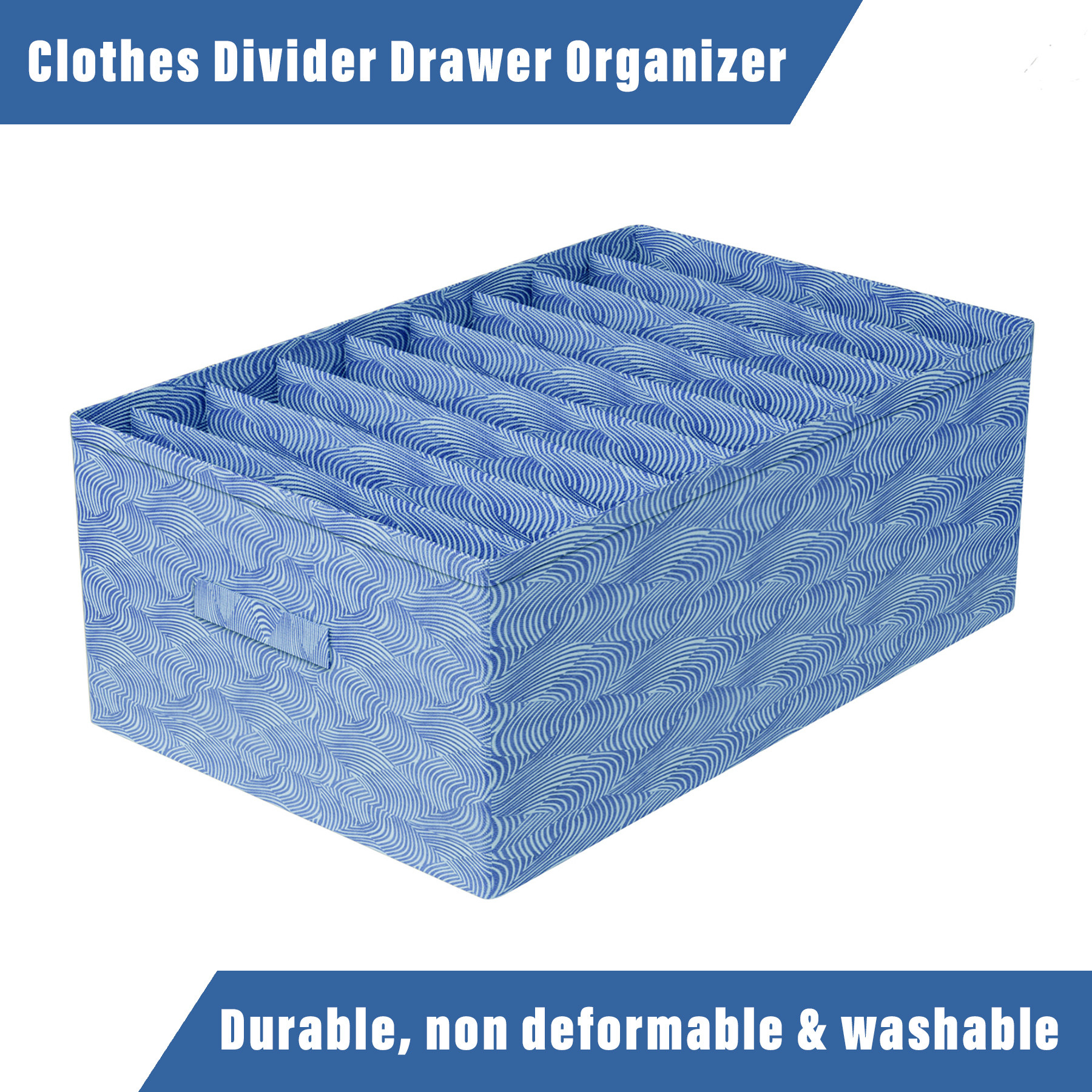 Kuber Industries Trouser Box | Wardrobe Organizer | Clothes Organizer | Storage Box for Pants-Shirt-Sweaters-Bra Panty-Socks | 9-Grid Closet Organizer | Zig-Zag | Large | Blue