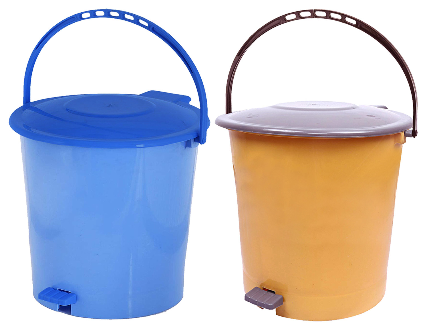 Kuber Industries Ultra Plastic Garbage Waste Pedal Dustbin for Home, Office with Handle, 5 Liters (Blue & Cream)-KUBMART3058