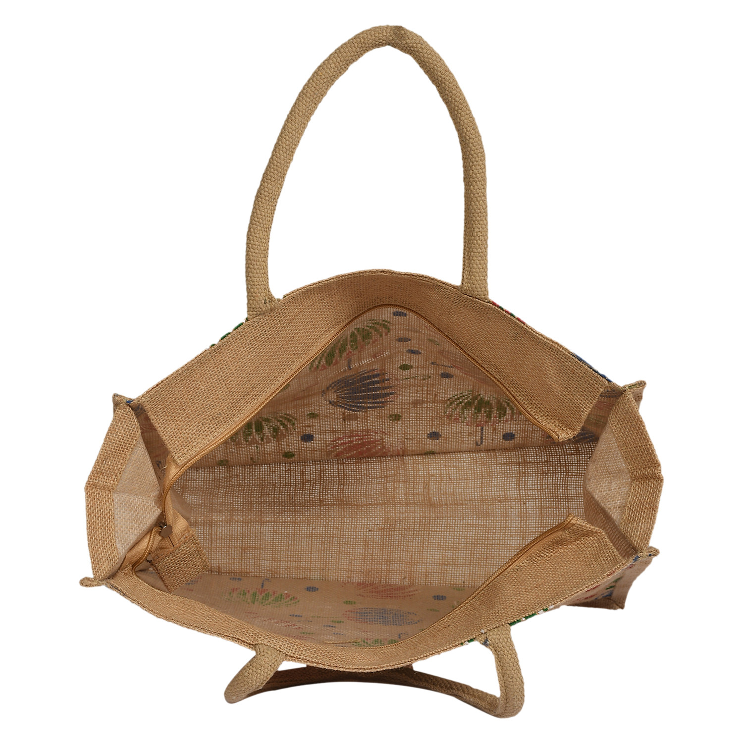 Kuber Industries Umbrella Print Jute Reusable Eco-Friendly Hand Bag/Grocery Bag For Man, Woman With Handle (Brown) 54KM4366