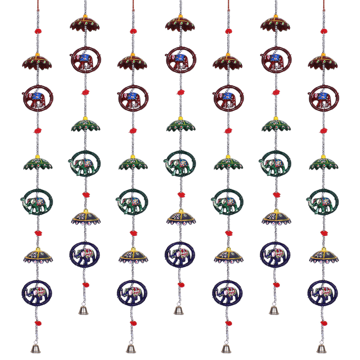 Kuber Industries Umbrella Shape Door Hanging Windchimes Pairs |3 Paper Mache & 3 Elephants For Home Decoration (Multicolor)