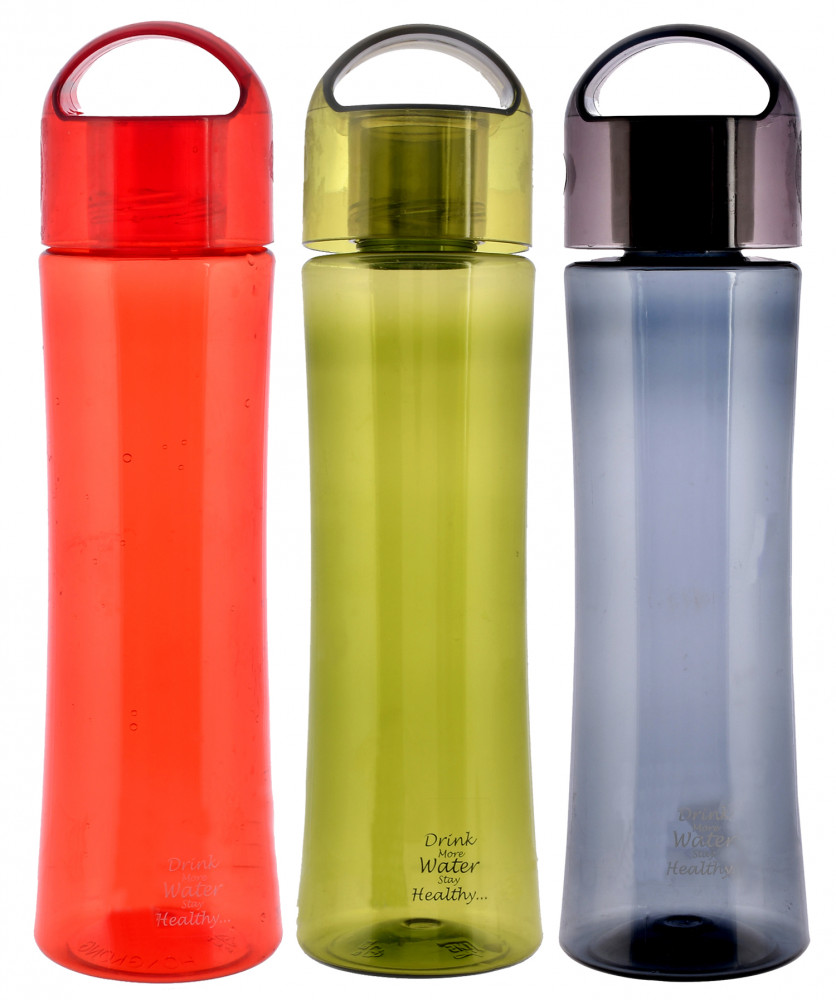 Kuber Industries Unbreakable BPA &amp; Leak Free Plastic Water Bottle- 1 Litre, Pack of 3 (Red &amp; Green &amp; Grey)