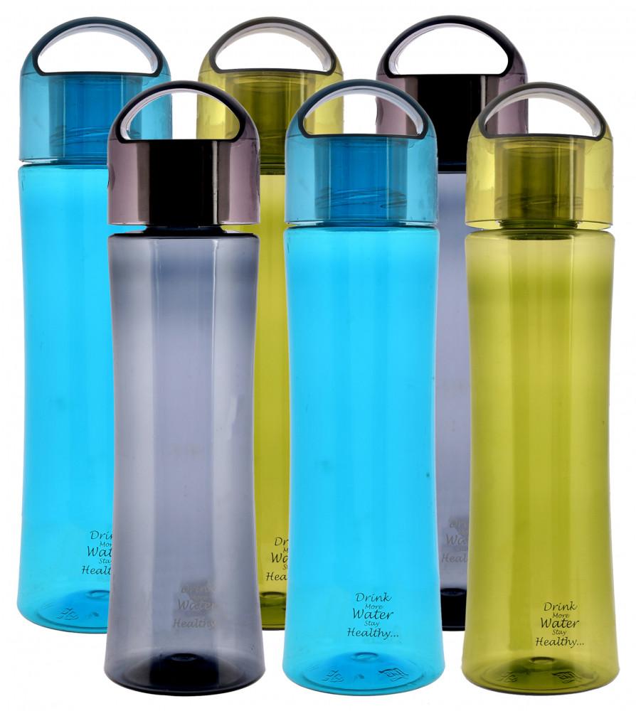 Kuber Industries Unbreakable BPA &amp; Leak Free Plastic Water Bottle- 1 Litre, Pack of 6 (Blue &amp; Green &amp; Grey)