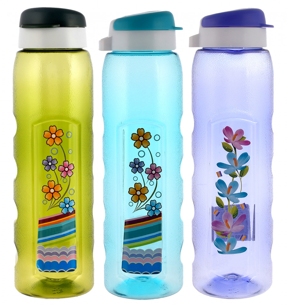 Kuber Industries Unbreakable BPA &amp; Leak Free Plastic Water Bottle With Sipper- 1 Litre, Pack of 3 (Pruple &amp; Sky Blue &amp; Green)