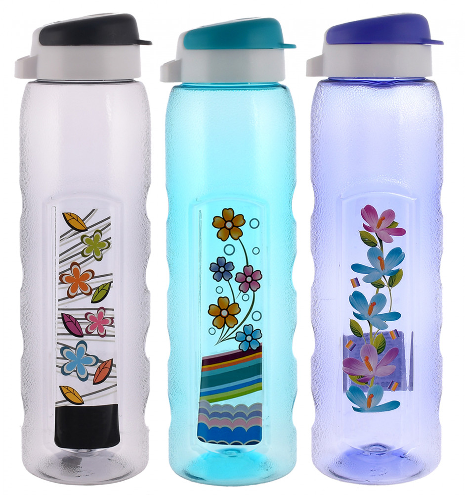 Kuber Industries Unbreakable BPA &amp; Leak Free Plastic Water Bottle With Sipper- 1 Litre, Pack of 3 (Pruple &amp; Sky Blue &amp; Black)