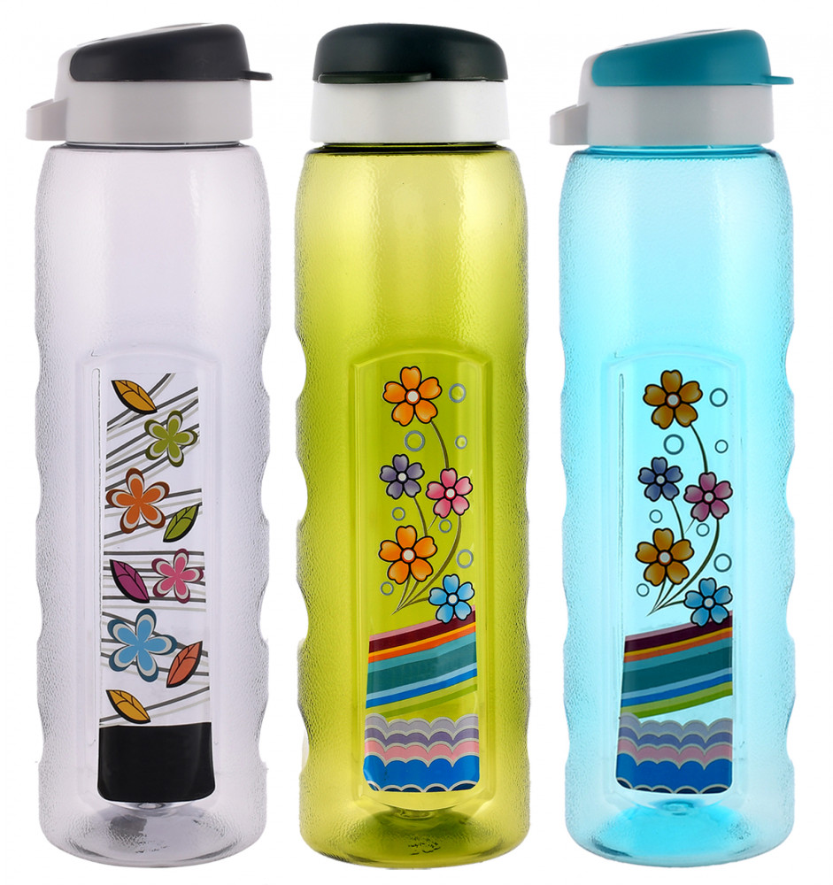 Kuber Industries Unbreakable BPA &amp; Leak Free Plastic Water Bottle With Sipper- 1 Litre, Pack of 3 (Sky Blue &amp; Green &amp; Black)