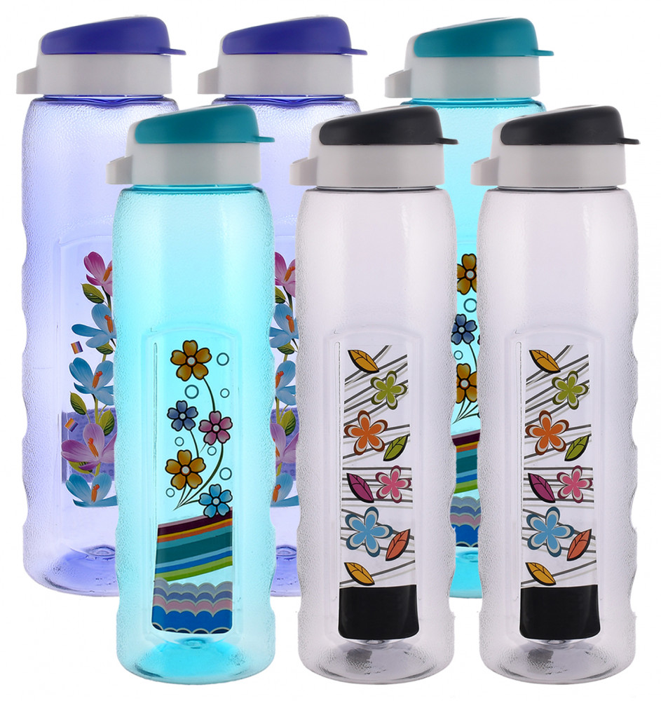 Kuber Industries Unbreakable BPA &amp; Leak Free Plastic Water Bottle With Sipper- 1 Litre, Pack of 6 (Pruple &amp; Sky Blue &amp; Black)