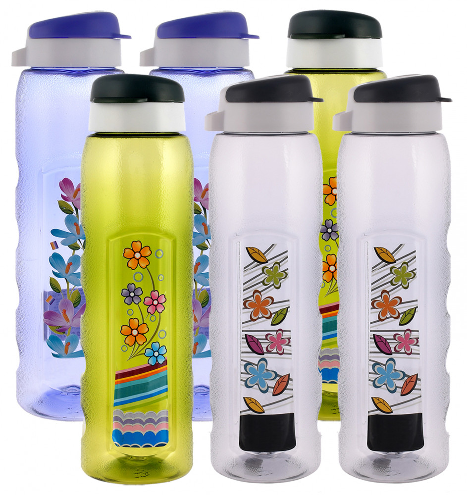 Kuber Industries Unbreakable BPA &amp; Leak Free Plastic Water Bottle With Sipper- 1 Litre, Pack of 6 (Pruple &amp; Green &amp; Black)