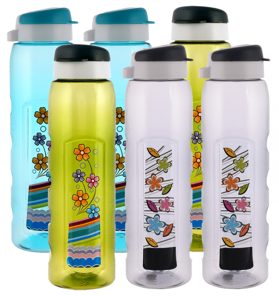 Kuber Industries Unbreakable BPA &amp; Leak Free Plastic Water Bottle With Sipper- 1 Litre, Pack of 6 (Sky Blue &amp; Green &amp; Black)