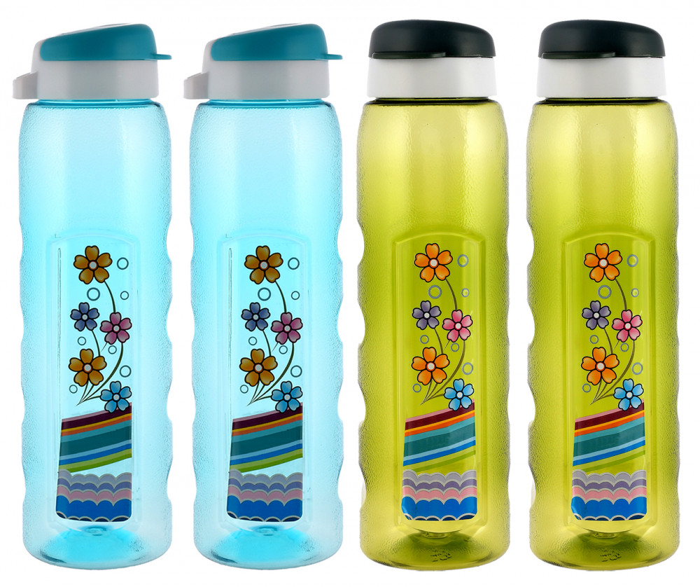 Kuber Industries Unbreakable BPA &amp; Leak Free Plastic Water Bottle With Sipper-1 Litre, Pack of 4 (Green &amp; Sky Blue)