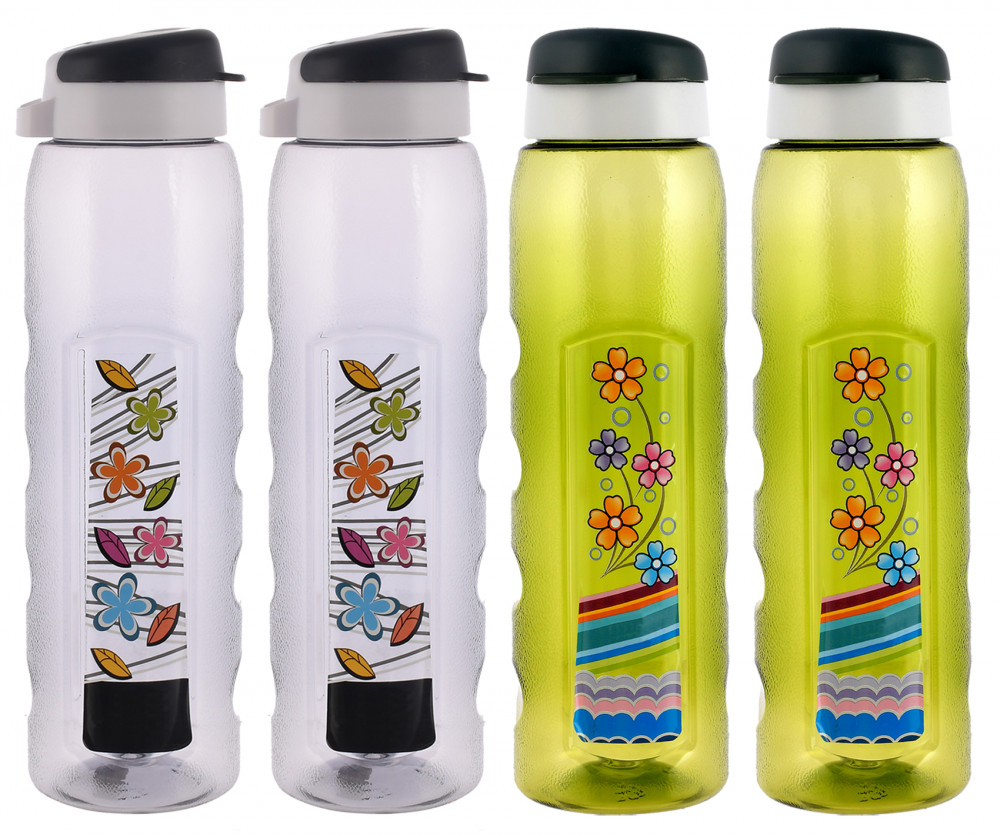 Kuber Industries Unbreakable BPA &amp; Leak Free Plastic Water Bottle With Sipper-1 Litre, Pack of 4 (Green &amp; Grey)