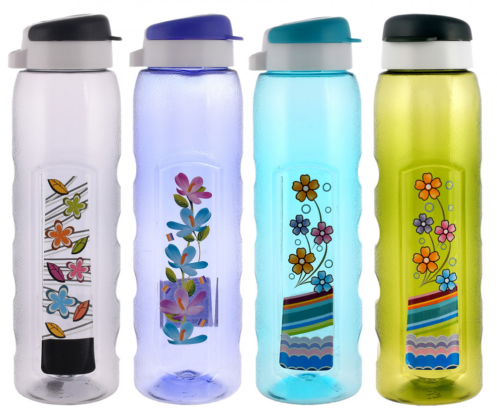 Kuber Industries Unbreakable BPA &amp; Leak Free Plastic Water Bottle With Sipper-1 Litre, Pack of 4 (Purple &amp; Sky Blue &amp; Black &amp; Green)