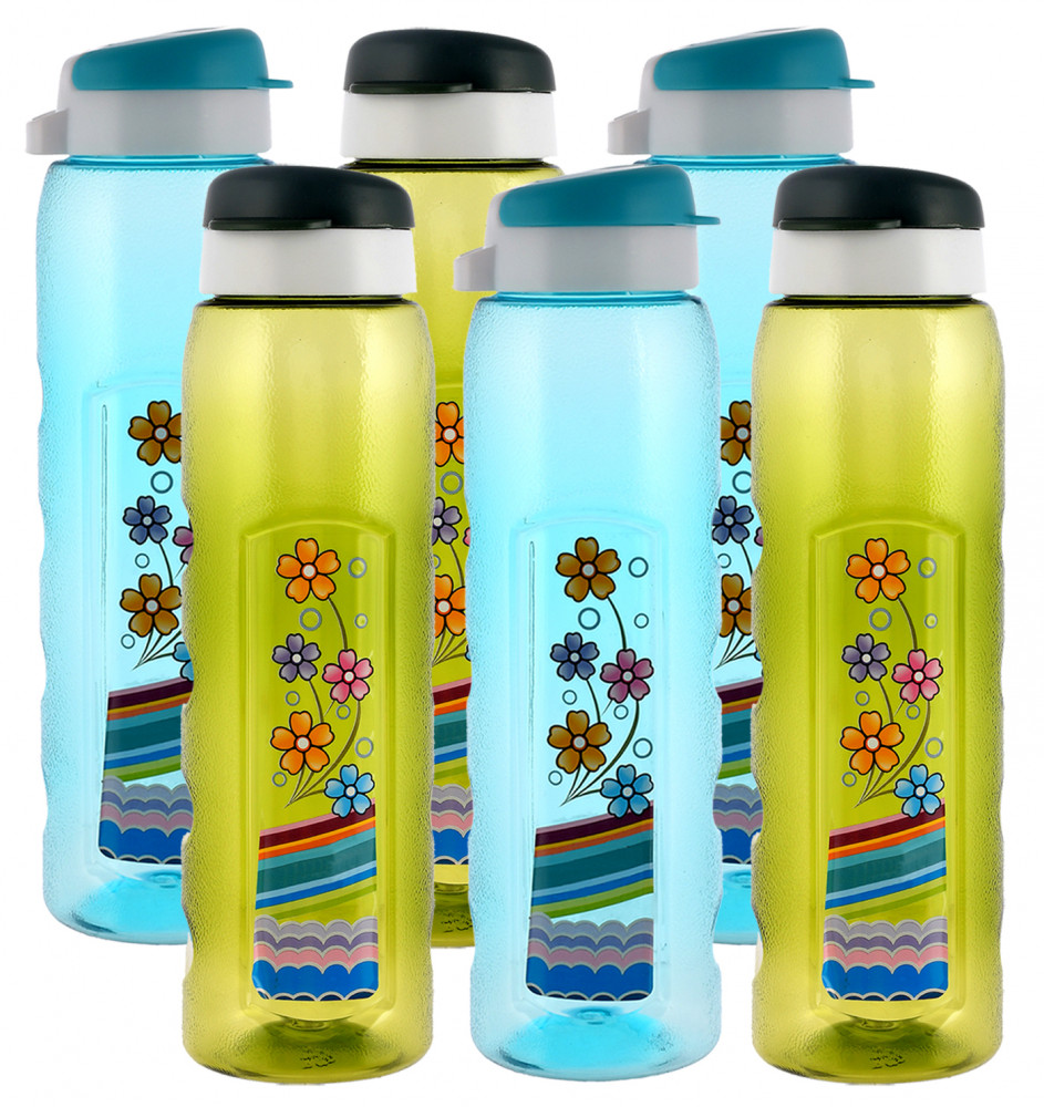 Kuber Industries Unbreakable BPA &amp; Leak Free Plastic Water Bottle With Sipper-1 Litre, Pack of 6 (Green &amp; Sky Blue)