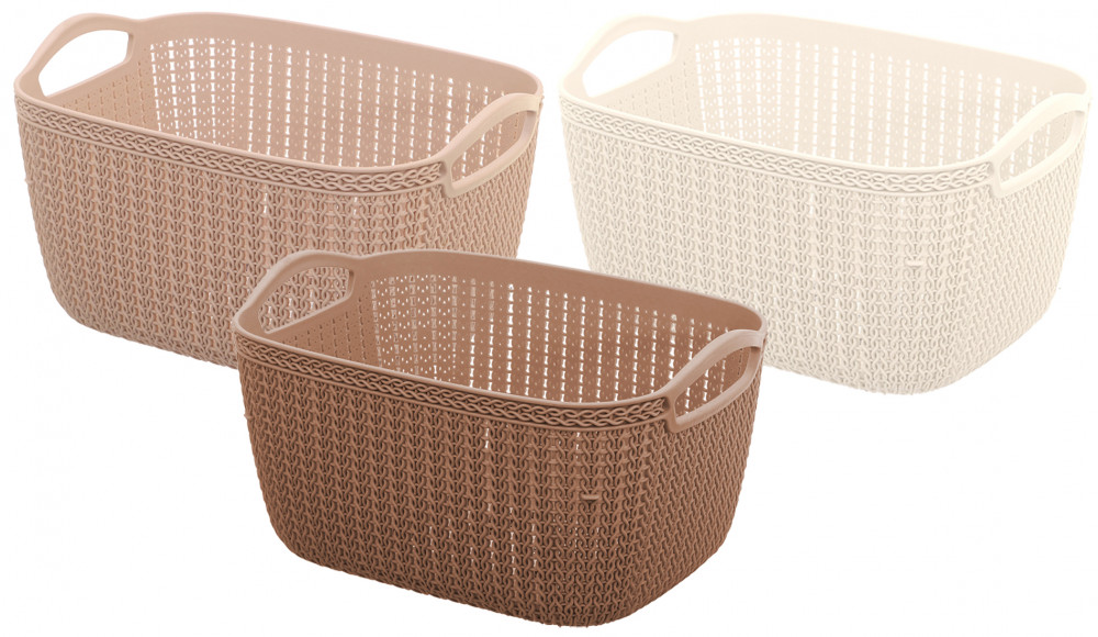Kuber Industries Unbreakable Plastic 3 Pieces Multipurpose Large Size Flexible Storage Baskets / Fruit Vegetable Bathroom Stationary Home Basket with Handles (Peach &amp; Brown &amp; Cream) -CTKTC37853