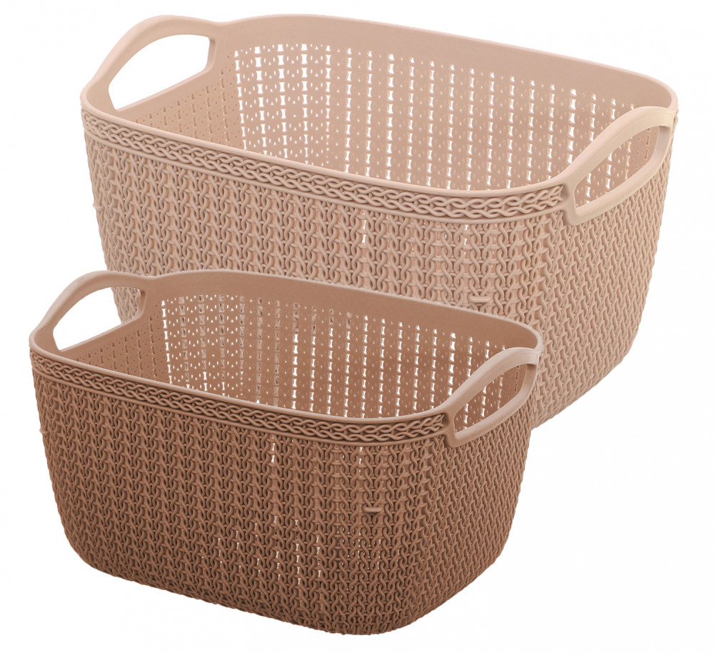 Kuber Industries Unbreakable Plastic Multipurpose Large And Medium Size Flexible Storage Baskets / Fruit Vegetable Bathroom Stationary Home Basket with Handles (Peach &amp; Brown) -CTKTC39350