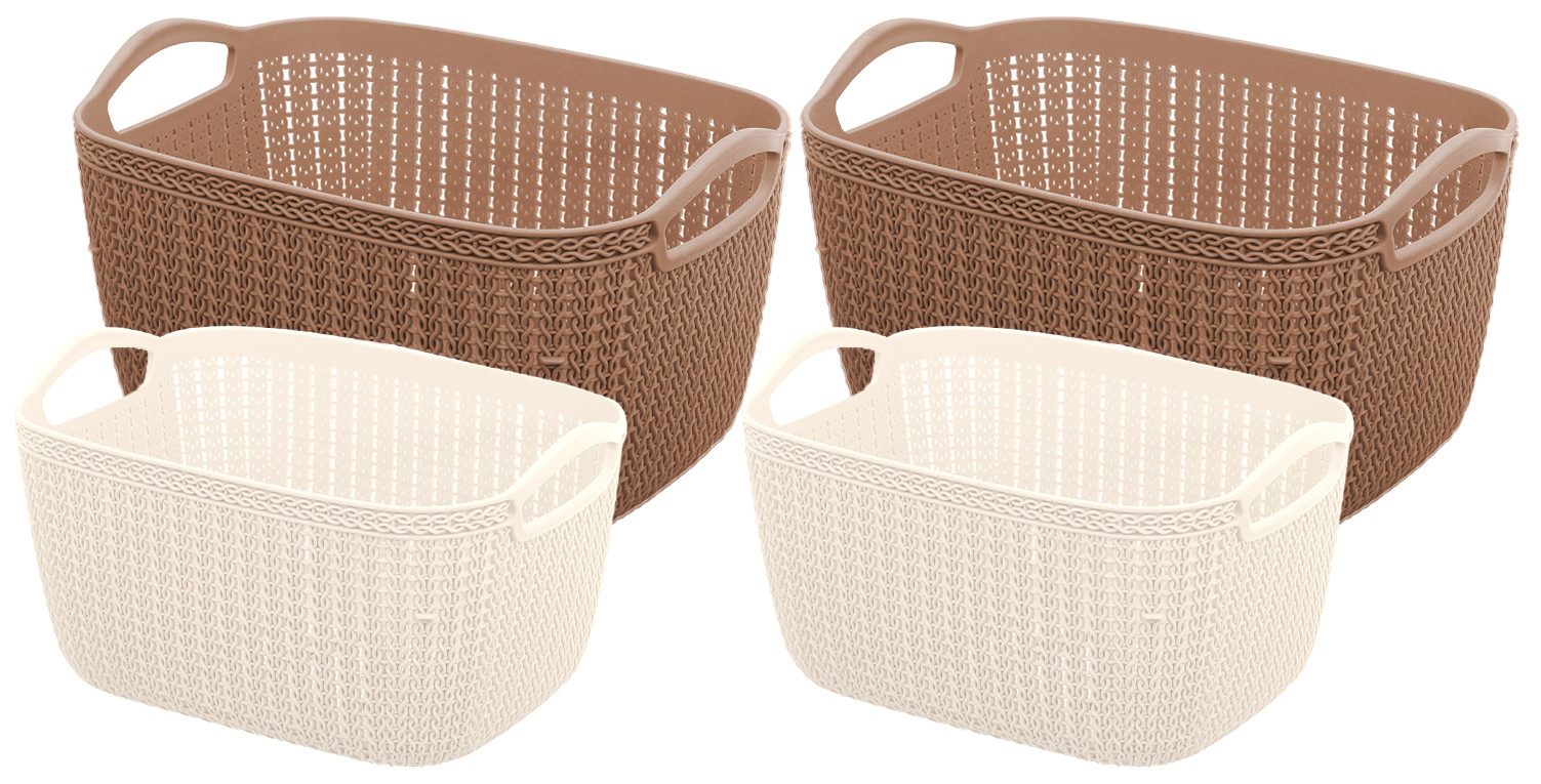 Kuber Industries Unbreakable Plastic Multipurpose Large And Medium Size Flexible Storage Baskets / Fruit Vegetable Bathroom Stationary Home Basket with Handles (Brown & Cream) -CTKTC39356