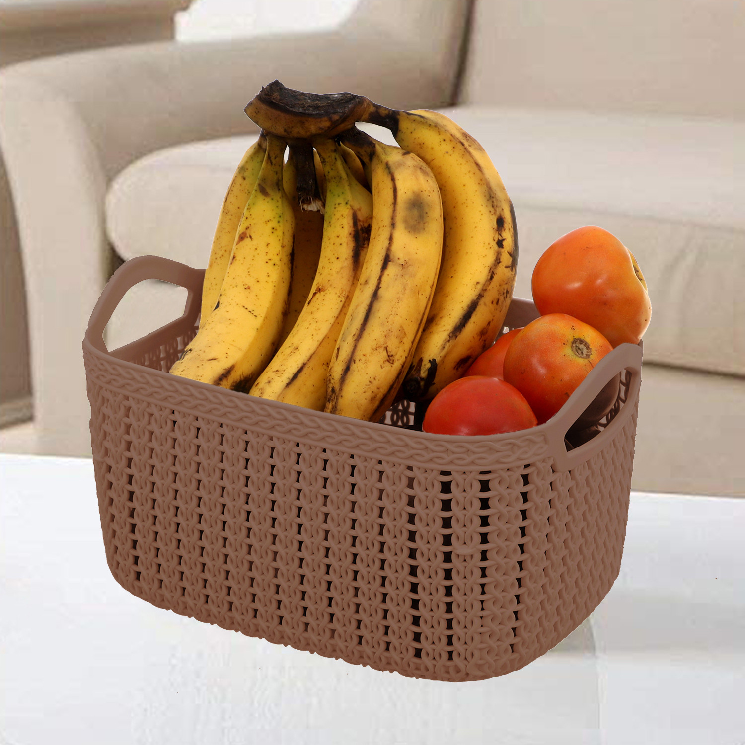 Kuber Industries Unbreakable Plastic Multipurpose Large Size Flexible Storage Baskets / Fruit Vegetable Bathroom Stationary Home Basket with Handles (Brown) -CTKTC37811