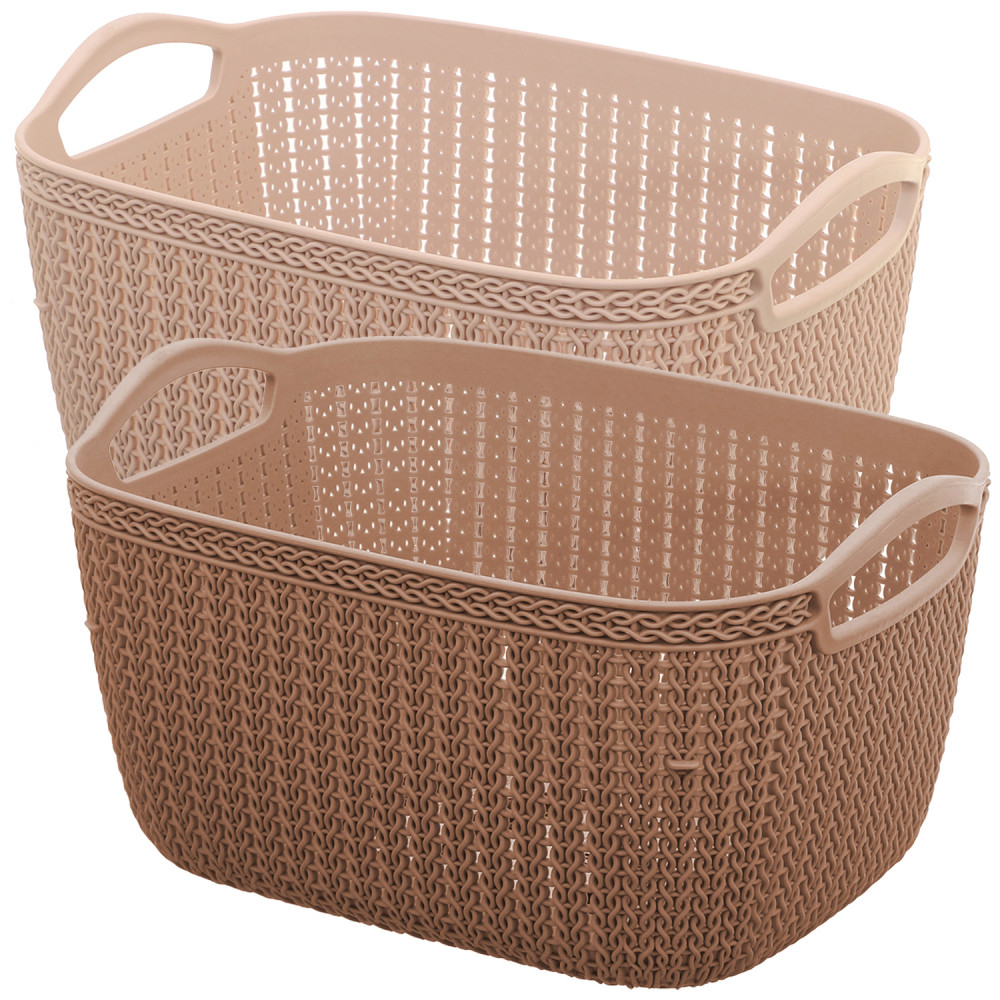 Kuber Industries Unbreakable Plastic Multipurpose Large Size Flexible Storage Baskets / Fruit Vegetable Bathroom Stationary Home Basket with Handles (Peach &amp; Brown) -CTKTC37841