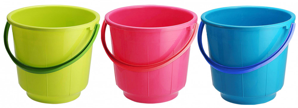 Kuber Industries Unbreakable Strong Plastic Bathroom Bucket 13 Ltr (Green &amp; Pink &amp; Blue) -CTKTC37927