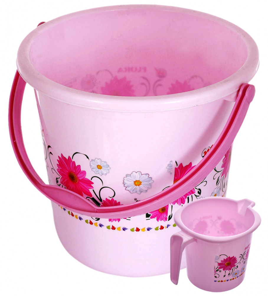 Kuber Industries Unbreakable Virgin Plastic Bathroom Bucket With Mug Set- Pink, (18 LTR Bucket &amp; 1 LTR Mug)-KUBMART1264