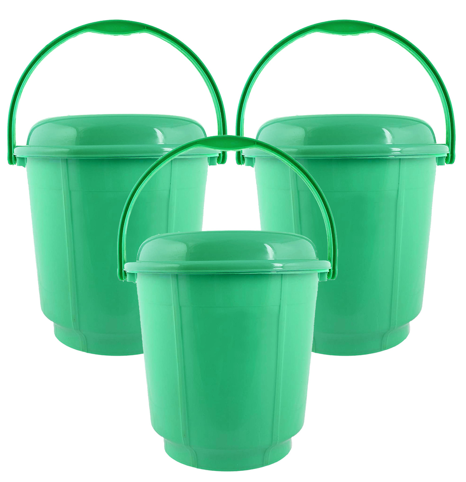 Kuber Industries Unbreakable Virgin Plastic Strong Bathroom Bucket with Lid 16 LTR (Green)
