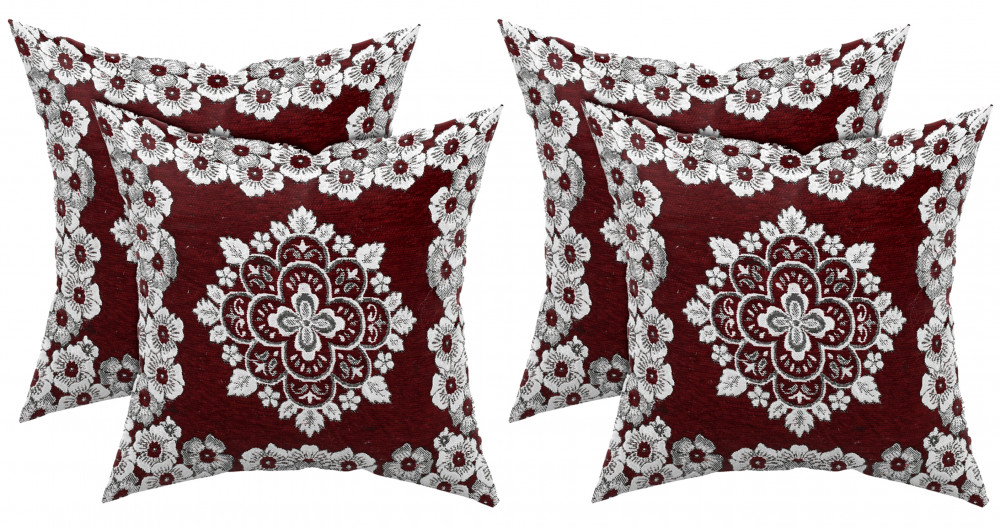 Kuber Industries Velvet Flower Design Soft Decorative Square Throw Pillow Cover, Cushion Covers, Pillow Case For Sofa Couch Bed Chair 16x16 Inch-(Maroon)