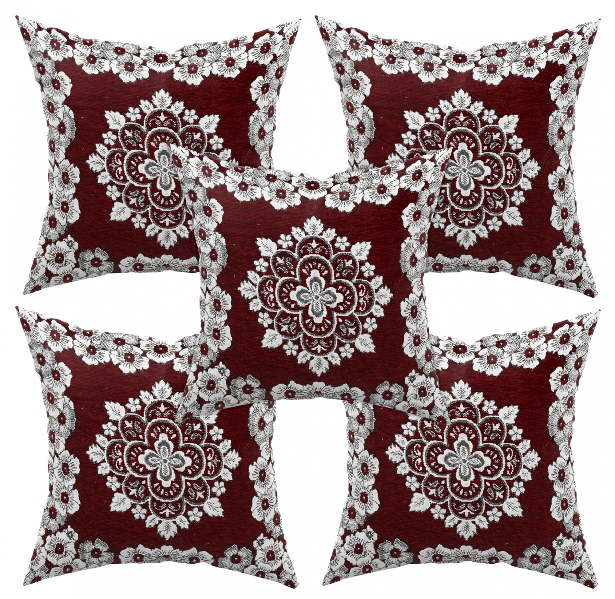 Kuber Industries Velvet Flower Design Soft Decorative Square Throw Pillow Cover, Cushion Covers, Pillow Case For Sofa Couch Bed Chair 16x16 Inch-(Maroon)