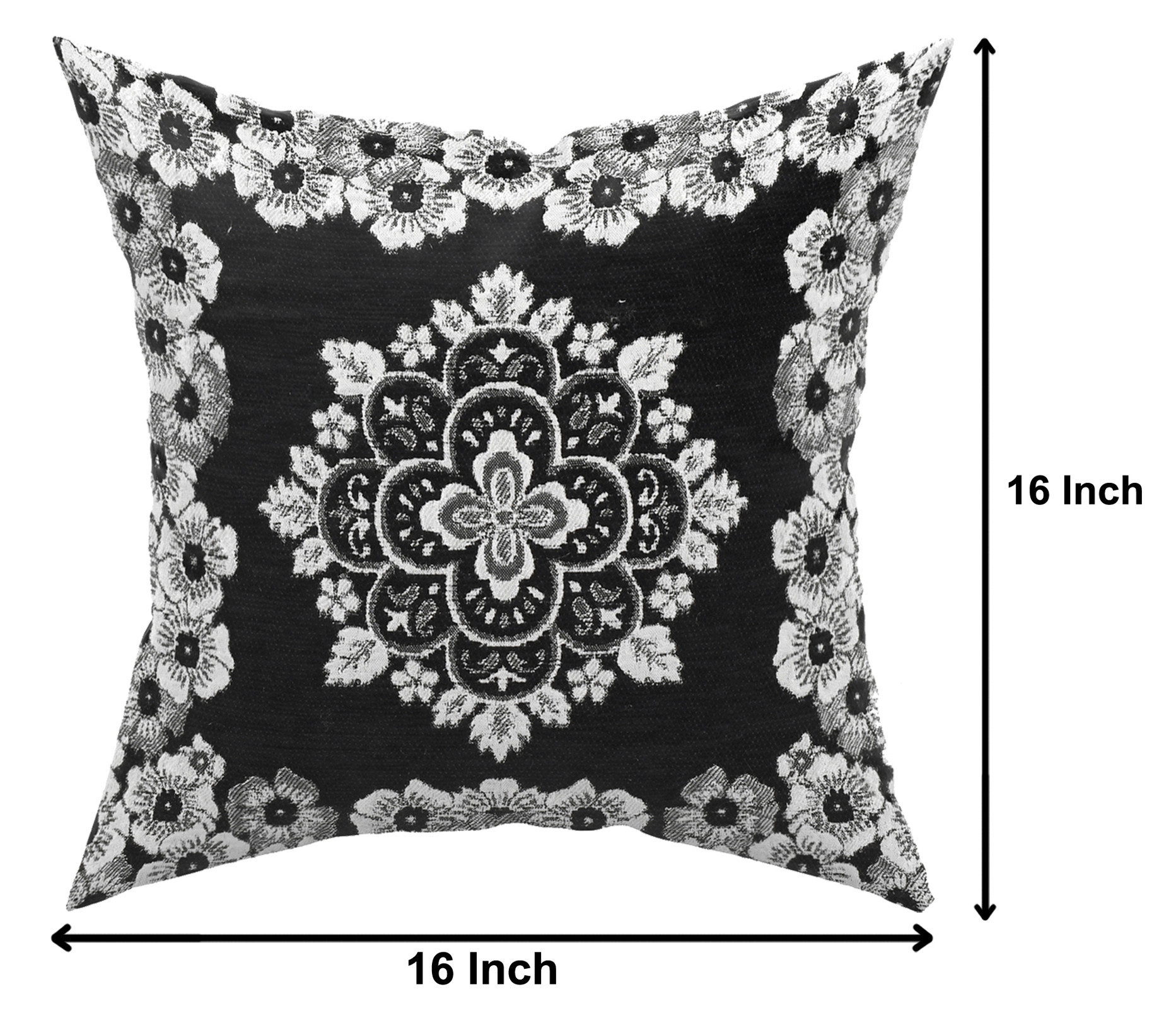 Kuber Industries Velvet Flower Design Soft Decorative Square Throw Pillow Cover, Cushion Covers, Pillow Case For Sofa Couch Bed Chair 16x16 Inch-(Black)