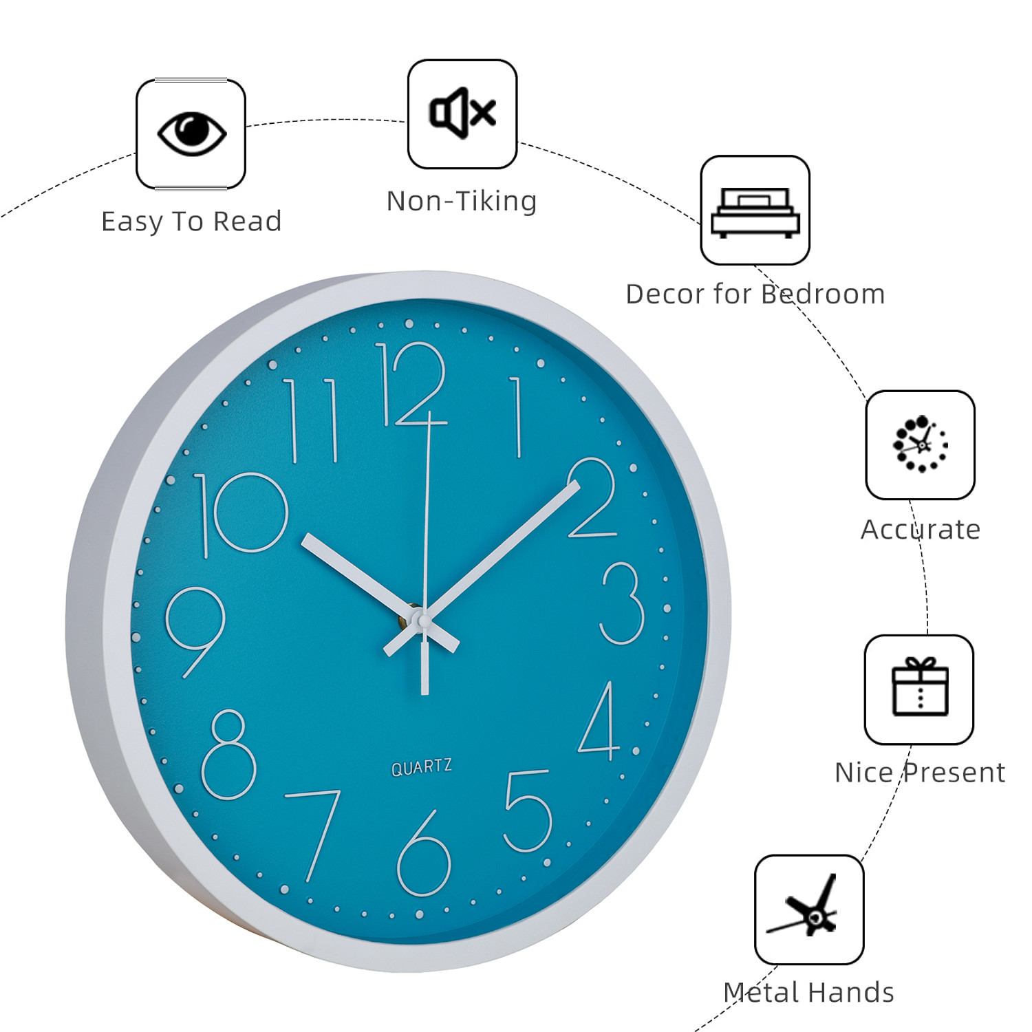 Kuber Industries Wall Clock | Fancy Watch Wall Clocks | Office Wall Clock | Clock for Living Room | Clock for Bedroom | Clock for Hall | Machinery-Quartz | 12 Inch | 2019-Sky Blue